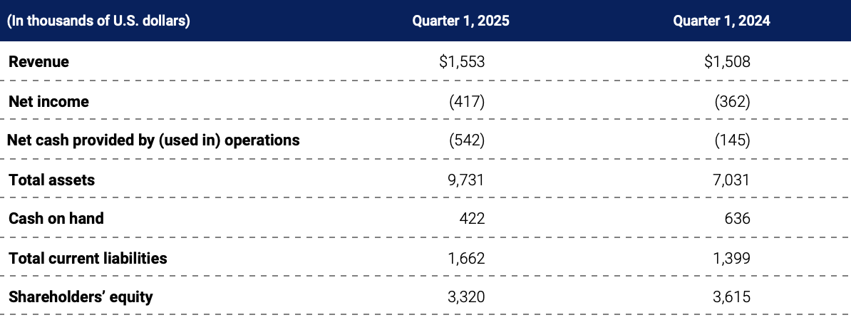 picture of 2025 Q1 financial earnings table